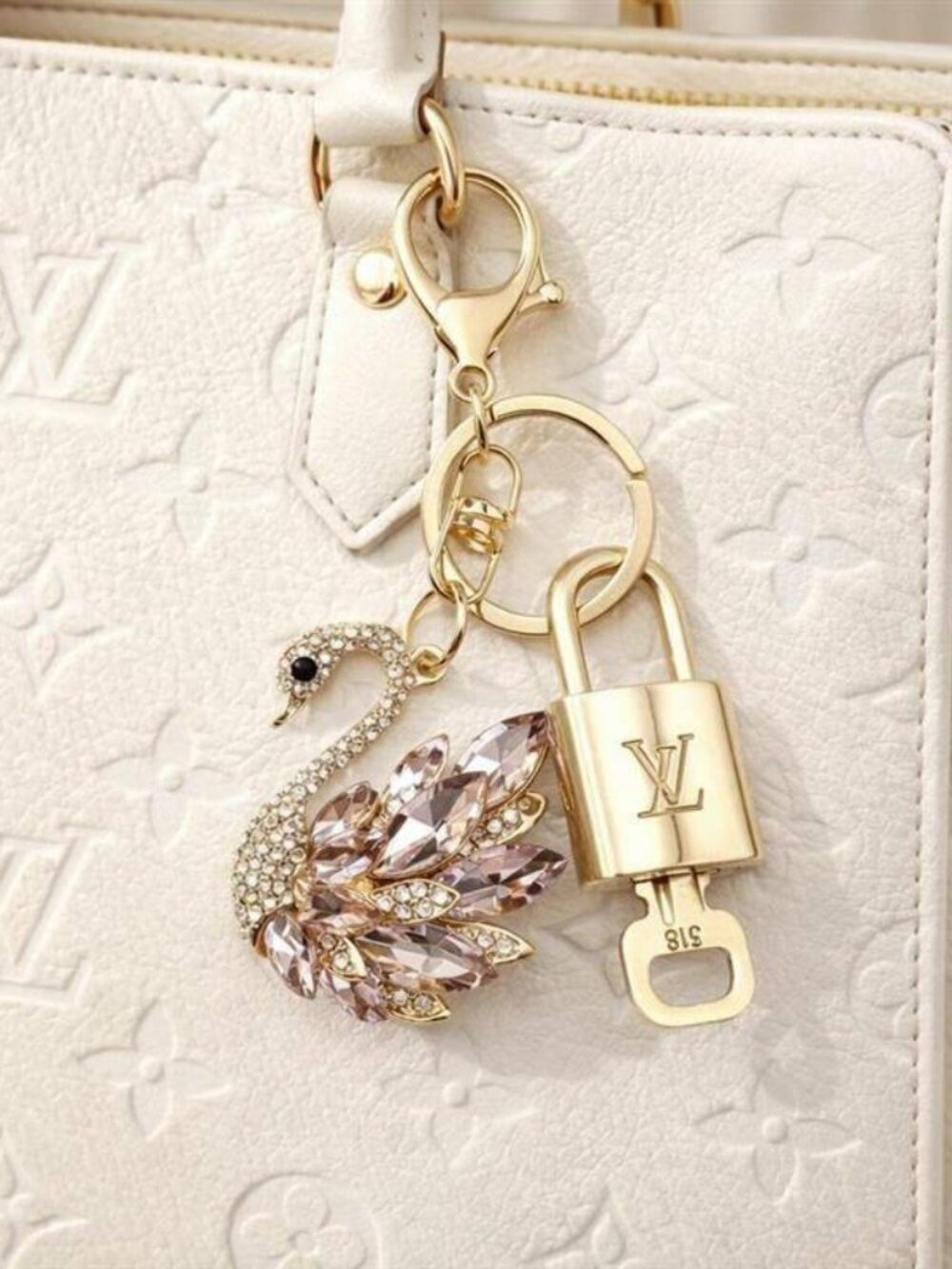 Louis Vuitton Gold Padlock 🔑 Authentic LV Unbranded Swan Keychain Bag Charm